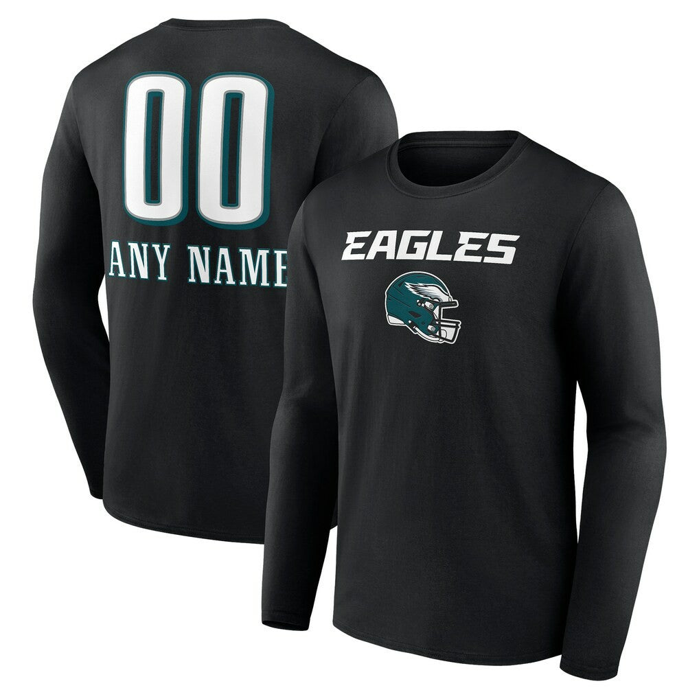 Philadelphia Eagles Personalized Name & Number Team Wordmark Long Sleeve T-Shirt Black - NFL