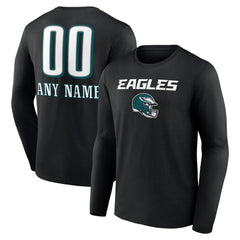 Philadelphia Eagles Personalized Name & Number Team Wordmark Long Sleeve T-Shirt Black - NFL