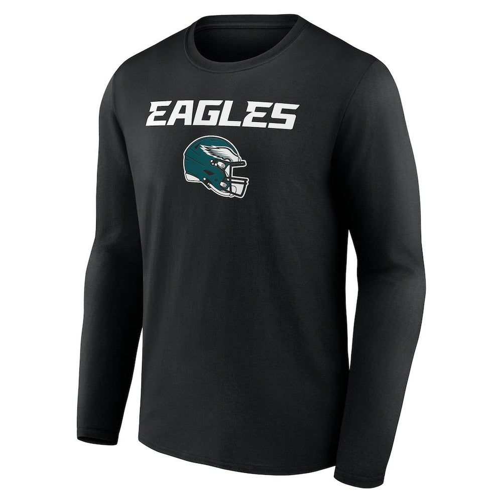 Philadelphia Eagles Personalized Name & Number Team Wordmark Long Sleeve T-Shirt Black - NFL