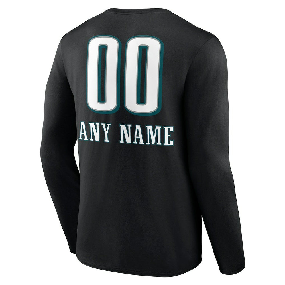 Philadelphia Eagles Personalized Name & Number Team Wordmark Long Sleeve T-Shirt Black - NFL