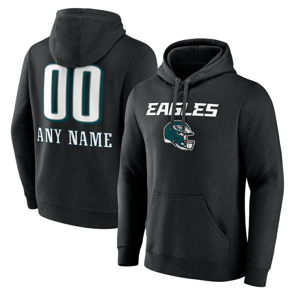 Philadelphia Eagles Personalized Name & Number Team Wordmark Pullover Hoodie Black - NFL