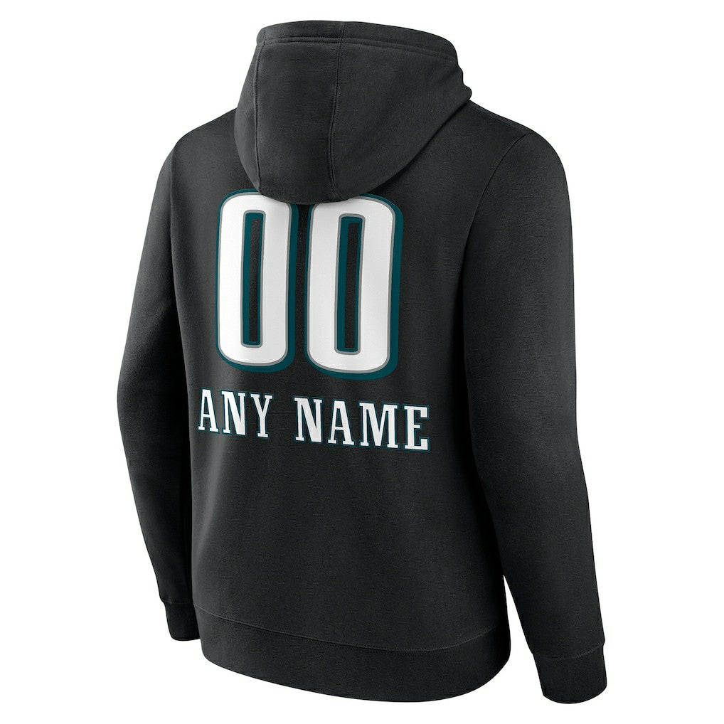 Philadelphia Eagles Personalized Name & Number Team Wordmark Pullover Hoodie Black - NFL