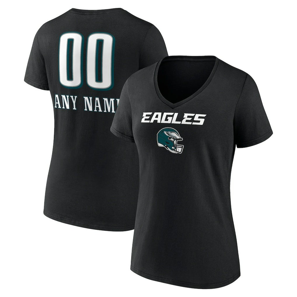 Philadelphia Eagles Women's Personalized Name & Number Team Wordmark V-Neck T-Shirt Black - NFL