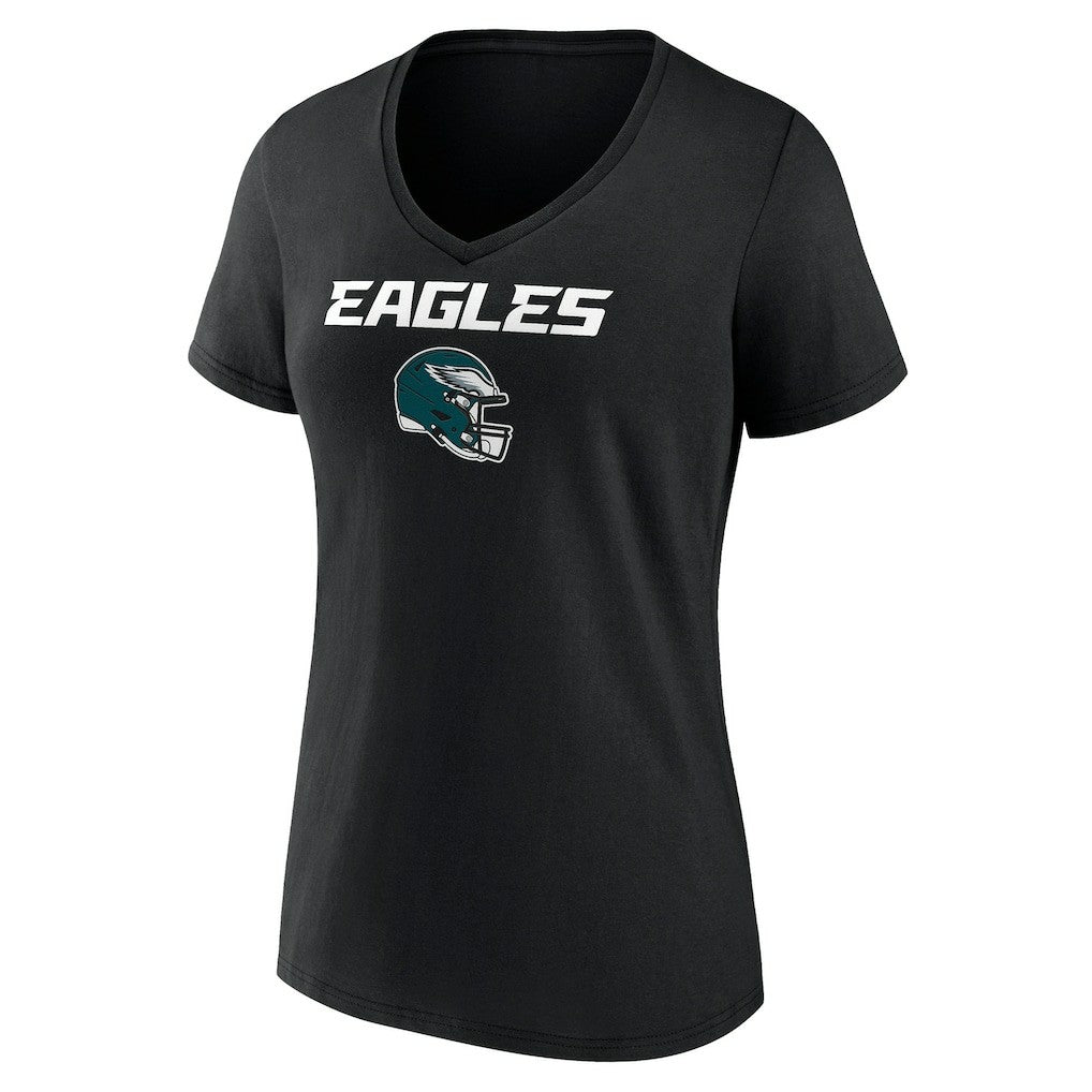 Philadelphia Eagles Women's Personalized Name & Number Team Wordmark V-Neck T-Shirt Black - NFL