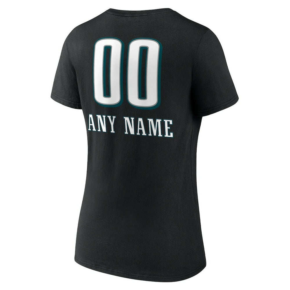 Philadelphia Eagles Women's Personalized Name & Number Team Wordmark V-Neck T-Shirt Black - NFL