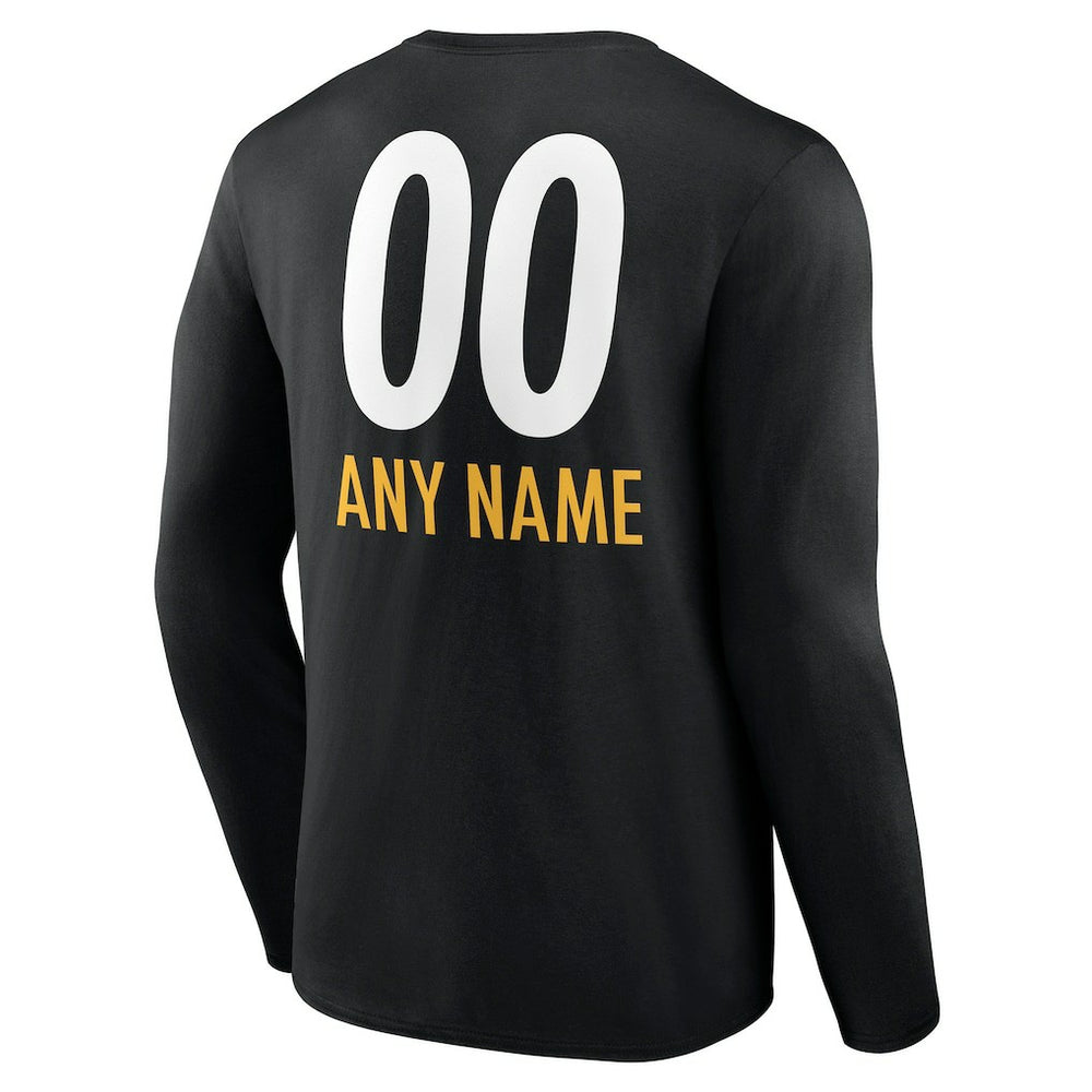 Pittsburgh Steelers Personalized Name & Number Team Wordmark Long Sleeve T-Shirt Black - NFL