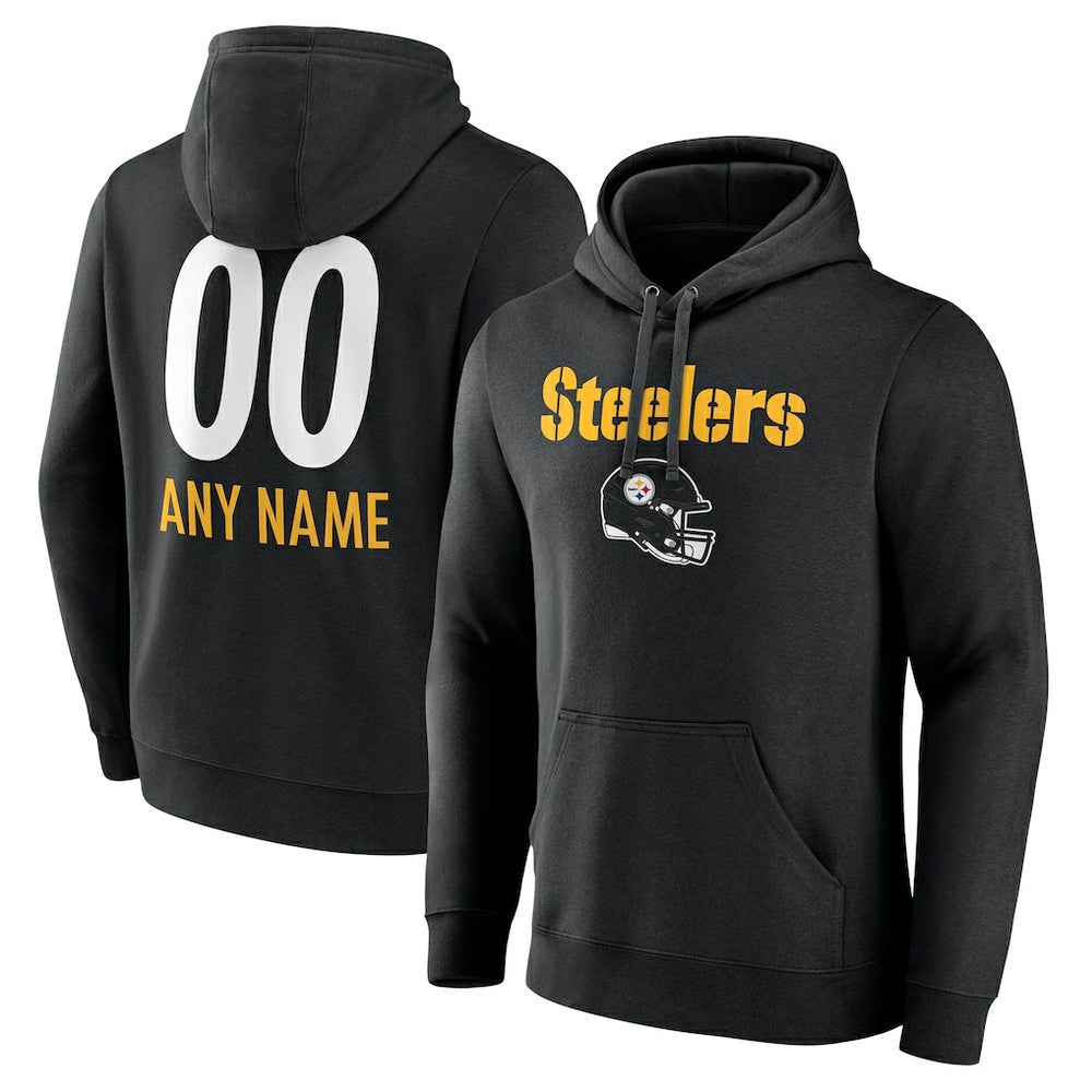Pittsburgh Steelers Personalized Name & Number Team Wordmark Pullover Hoodie Black - NFL