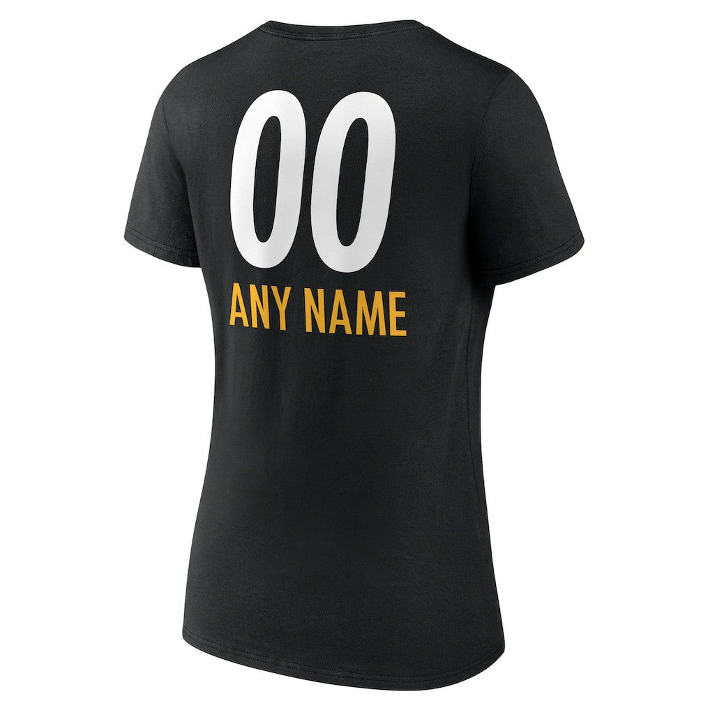 Pittsburgh Steelers Women's Personalized Name & Number Team Wordmark V-Neck T-Shirt Black - NFL