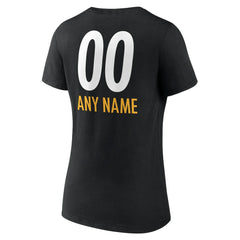Pittsburgh Steelers Women's Personalized Name & Number Team Wordmark V-Neck T-Shirt Black - NFL