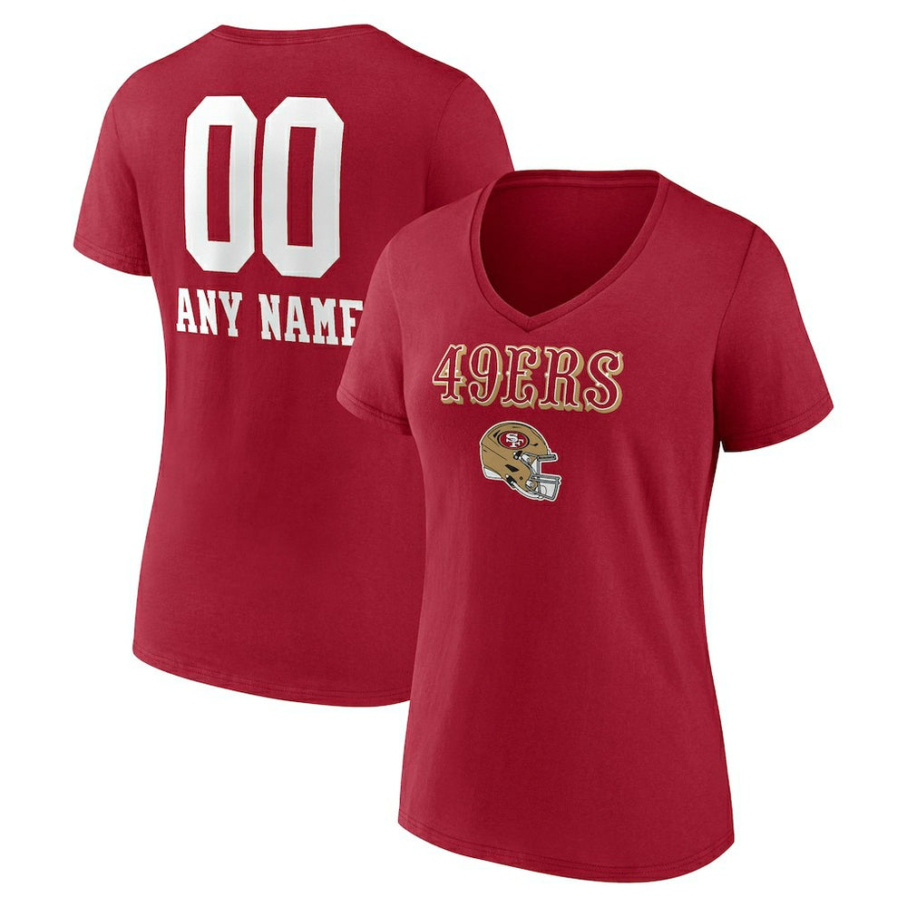 San Francisco 49ers Women's Personalized Name & Number Team Wordmark V-Neck T-Shirt Scarlet - NFL