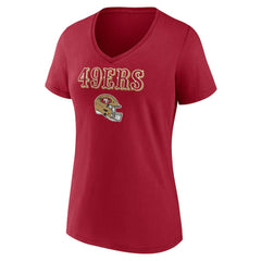 San Francisco 49ers Women's Personalized Name & Number Team Wordmark V-Neck T-Shirt Scarlet - NFL
