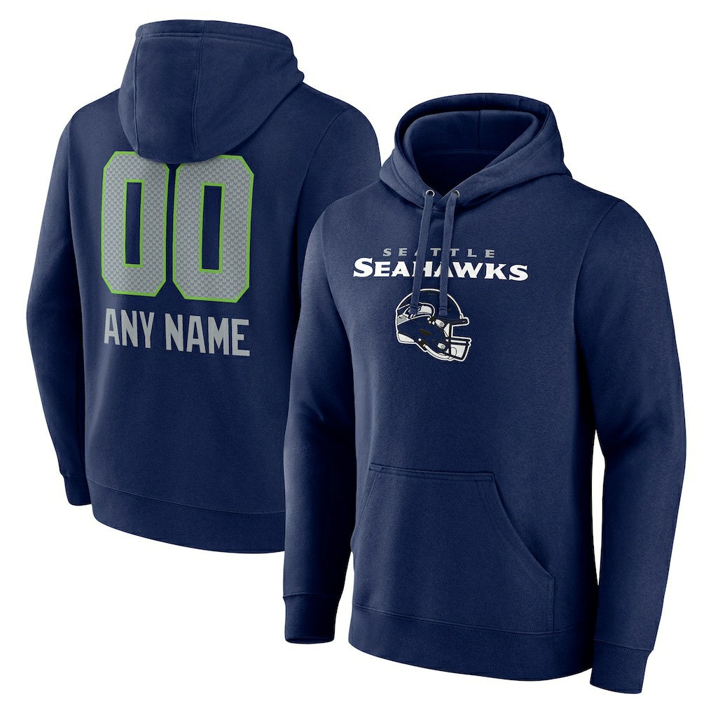 Seattle Seahawks Personalized Name & Number Team Wordmark Pullover Hoodie College Navy - NFL
