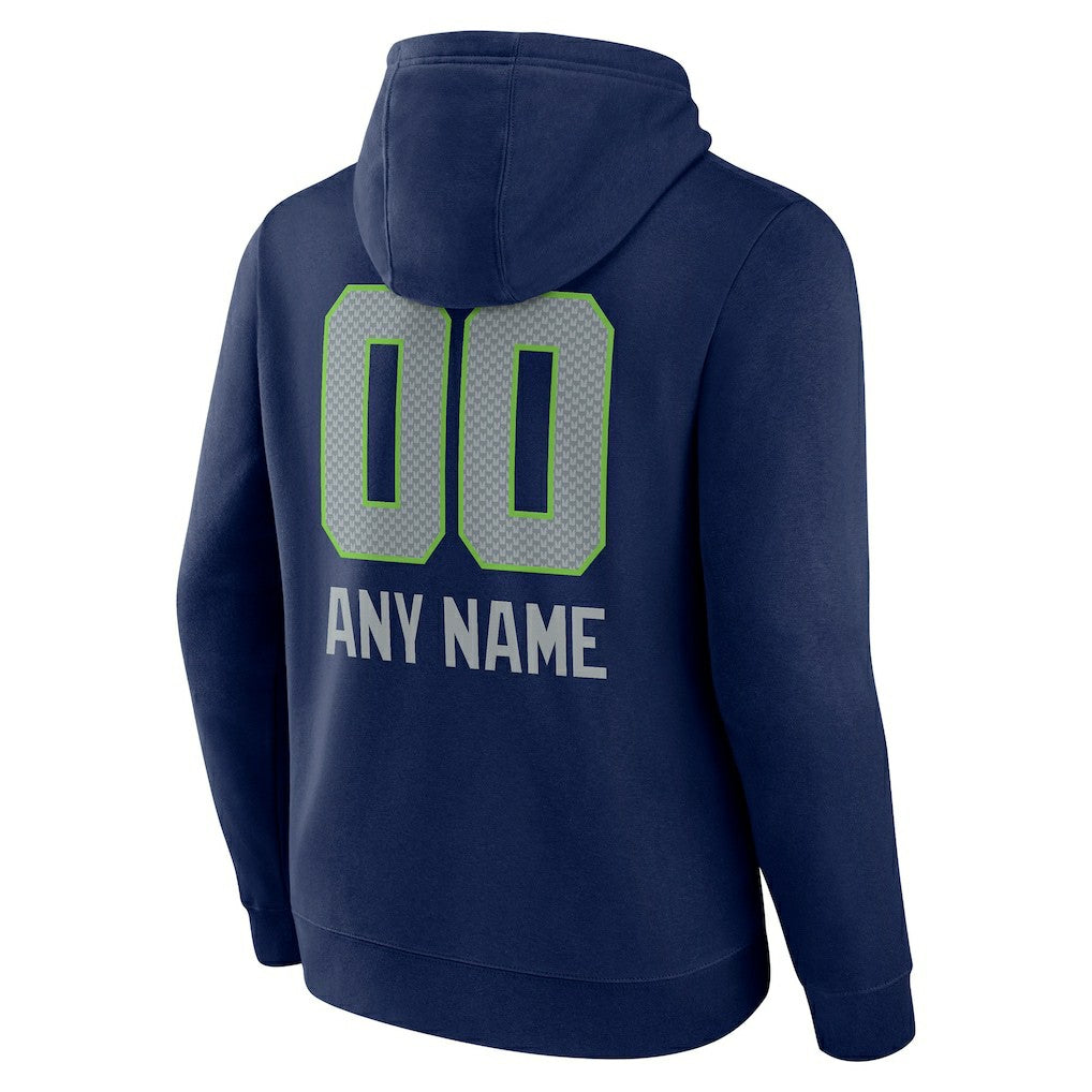 Seattle Seahawks Personalized Name & Number Team Wordmark Pullover Hoodie College Navy - NFL