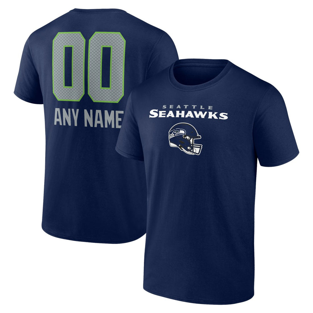Seattle Seahawks Personalized Name & Number Team Wordmark T-Shirt College Navy - NFL