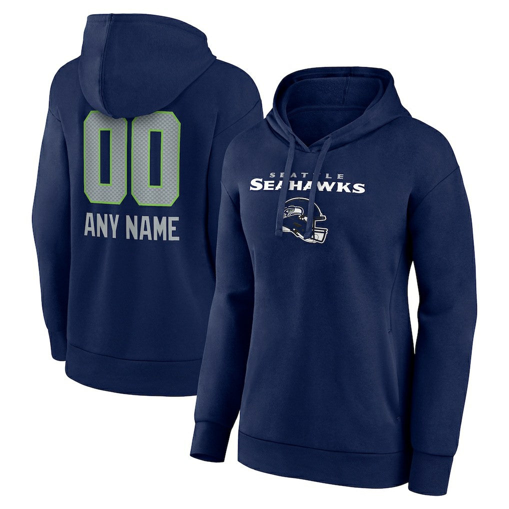 Seattle Seahawks Women's Personalized Name & Number Team Wordmark Pullover Hoodie College Navy - NFL