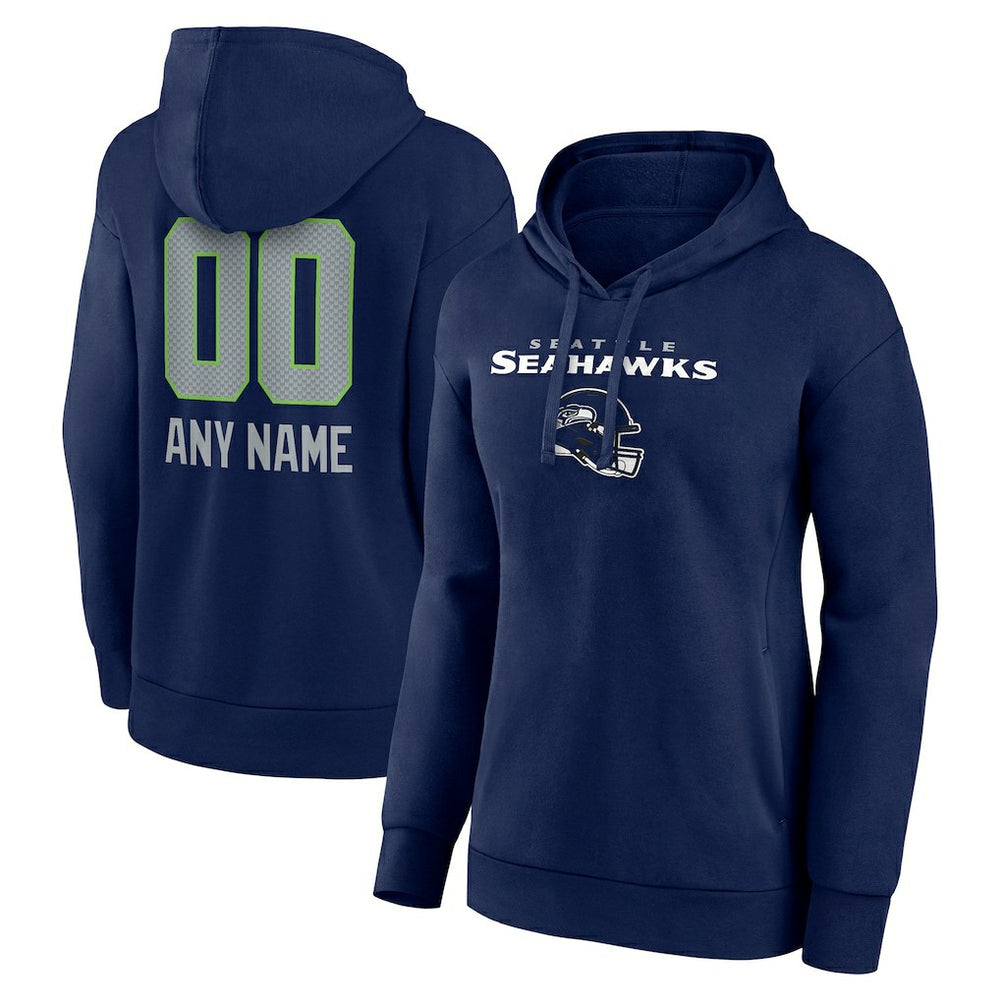 Seattle Seahawks Women's Personalized Name & Number Team Wordmark Pullover Hoodie College Navy - NFL