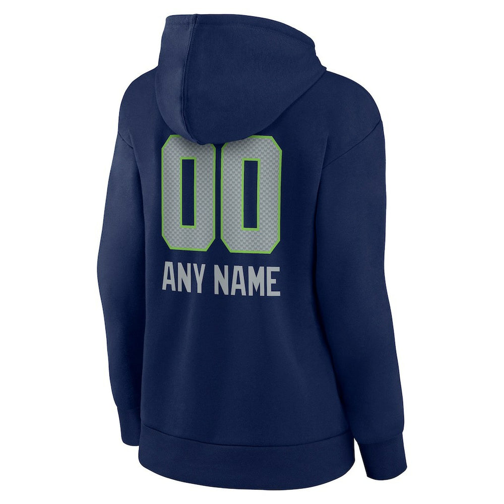 Seattle Seahawks Women's Personalized Name & Number Team Wordmark Pullover Hoodie College Navy - NFL