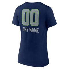 Seattle Seahawks Women's Personalized Name & Number Team Wordmark V-Neck T-Shirt College Navy - NFL