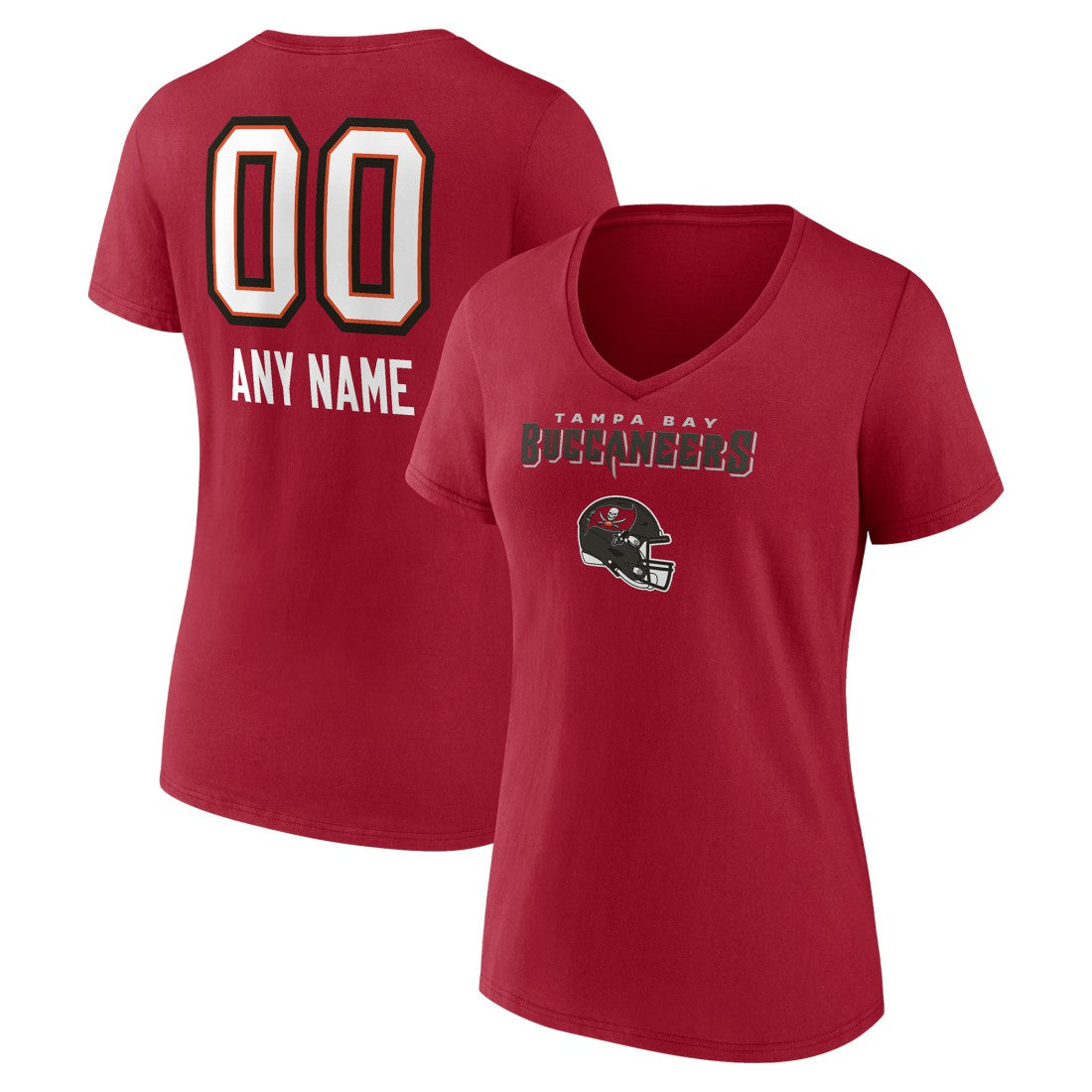 Tampa Bay Buccaneers Women's Personalized Name & Number Team Wordmark V-Neck T-Shirt Red - NFL