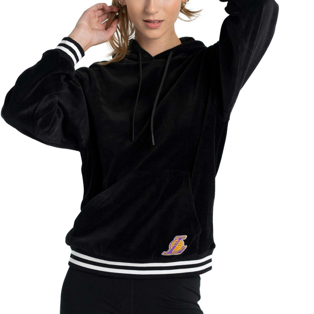NBA - Los Angeles Lakers Lusso Women's Nellie Oversized Velour Pullover Hoodie - Black