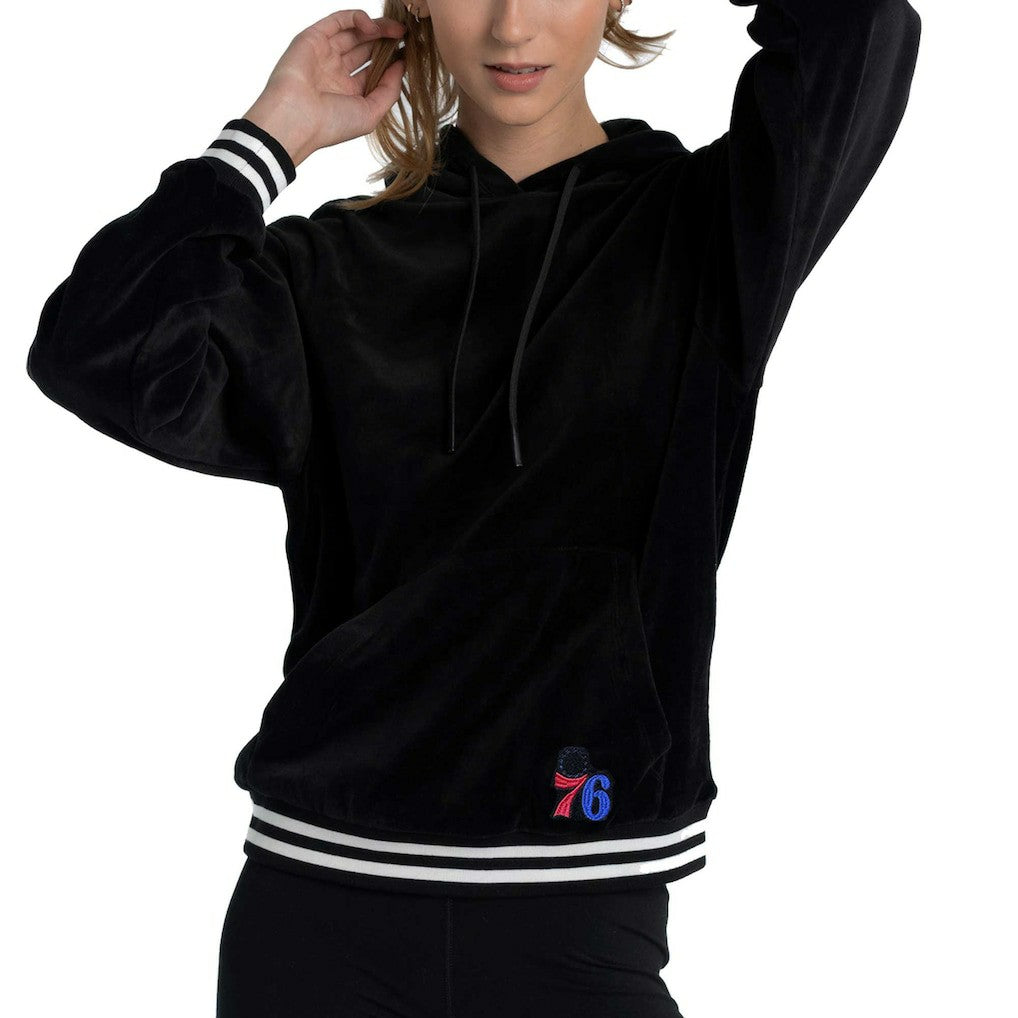 NBA - Philadelphia 76ers Lusso Women's Nellie Oversized Velour Pullover Hoodie - Black