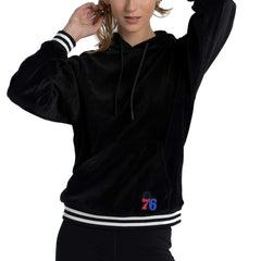 NBA - Philadelphia 76ers Lusso Women's Nellie Oversized Velour Pullover Hoodie - Black