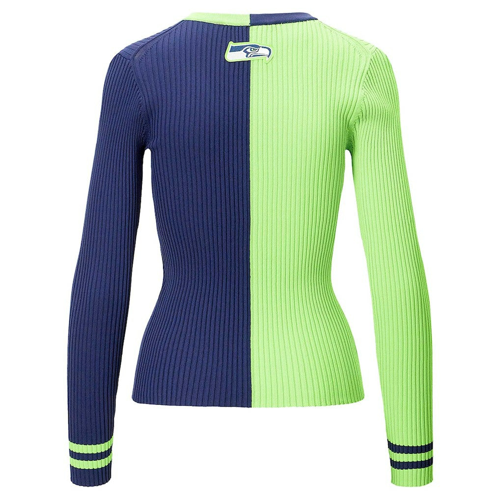 Seattle Seahawks STAUD Women's Cargo Sweater Neon Green/Navy - NFL