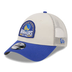New Era - Golden State Warriors Throwback Patch Trucker 9FORTY Adjustable Hat - Khaki/Royal