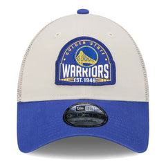 New Era - Golden State Warriors Throwback Patch Trucker 9FORTY Adjustable Hat - Khaki/Royal