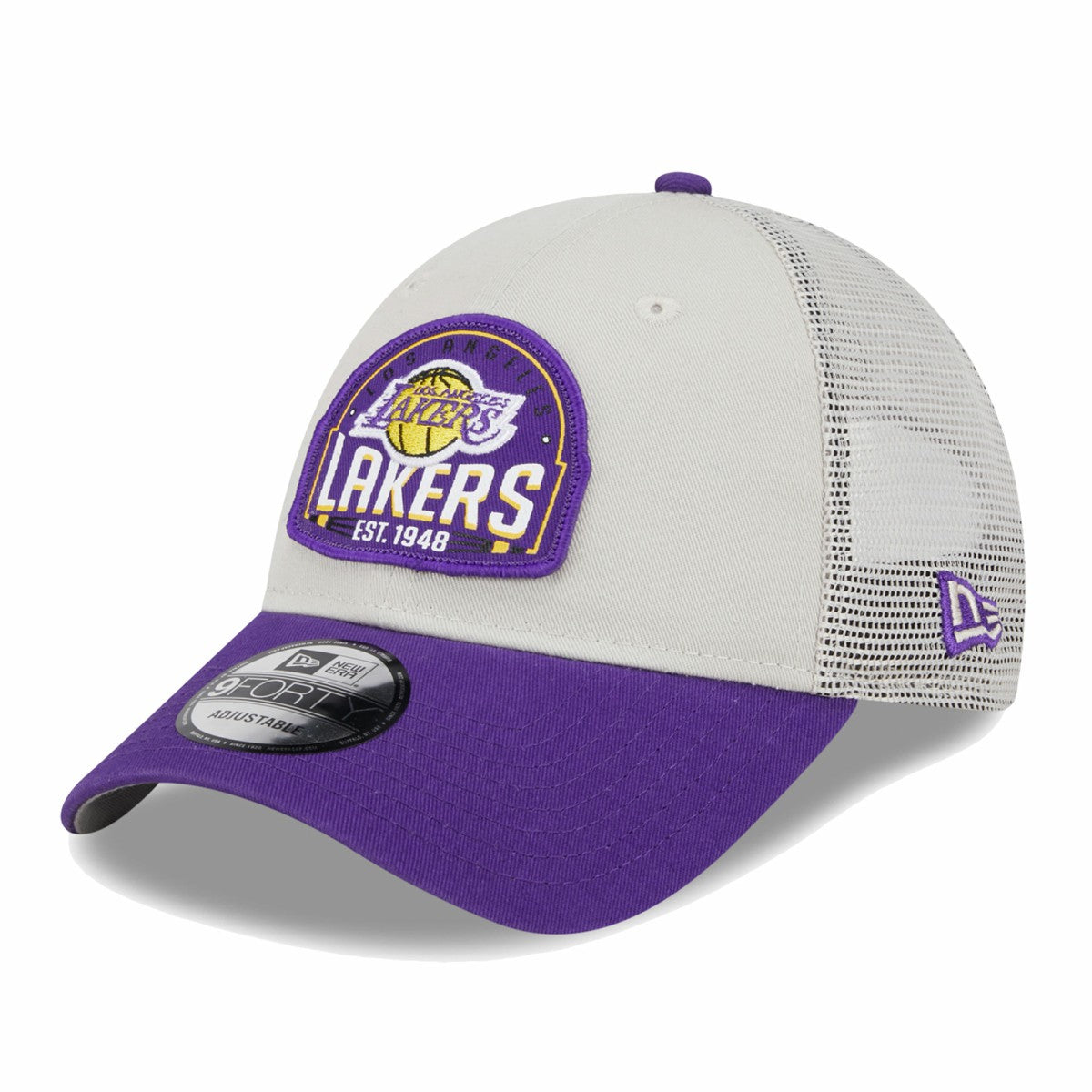 New Era - Los Angeles Lakers Throwback Patch Trucker 9FORTY Adjustable Hat - Khaki/Purple