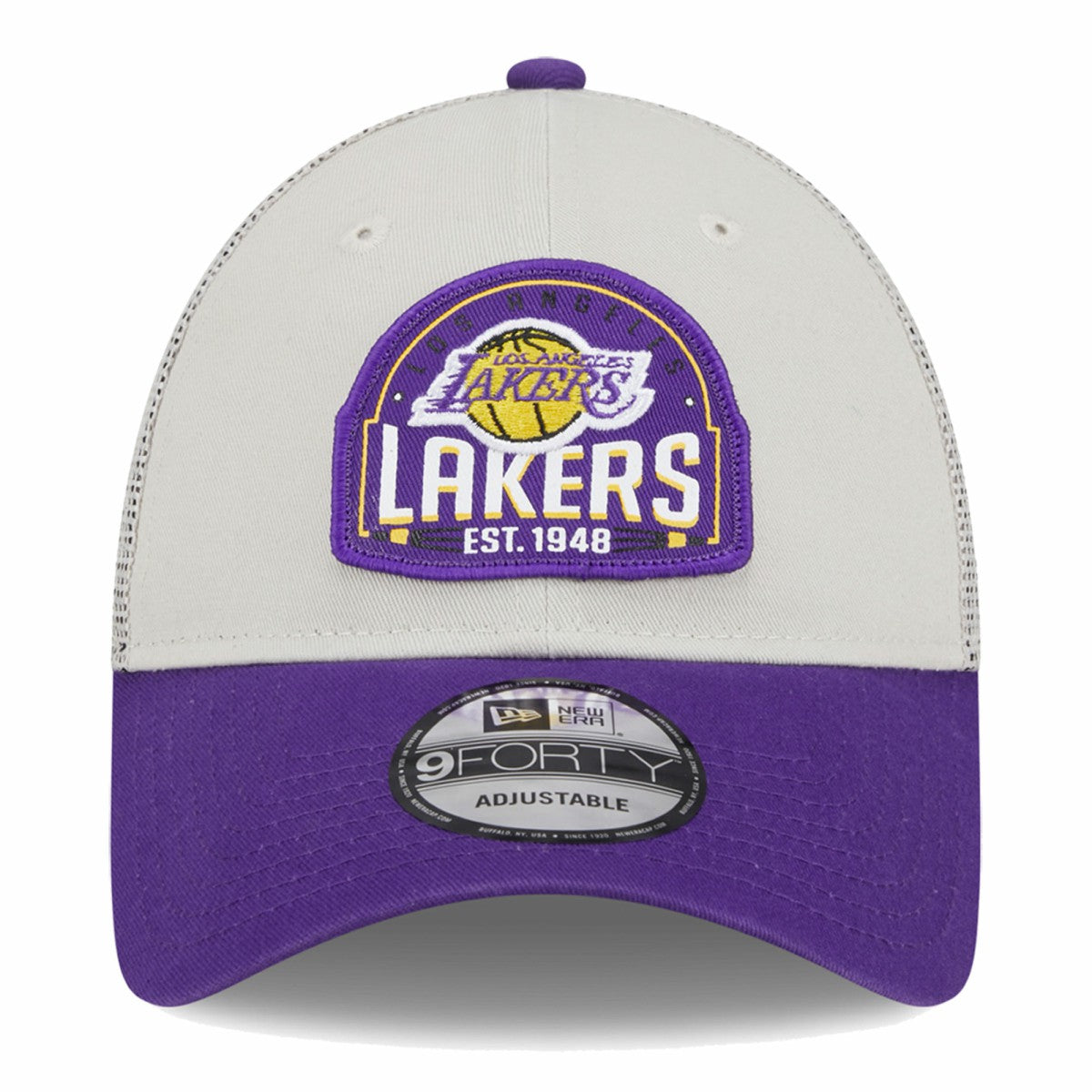 New Era - Los Angeles Lakers Throwback Patch Trucker 9FORTY Adjustable Hat - Khaki/Purple