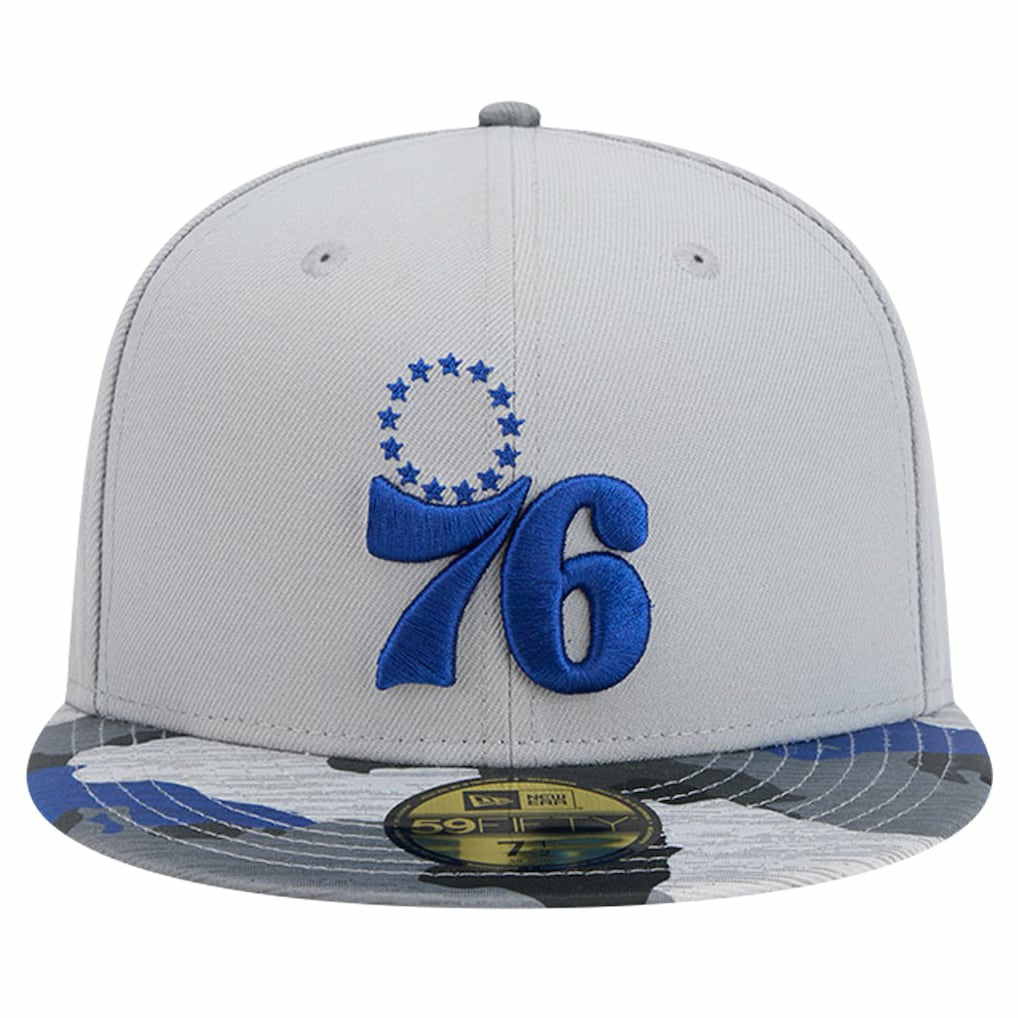 New Era - Philadelphia 76ers Active Color Camo Visor 59FIFTY Fitted Hat - Gray