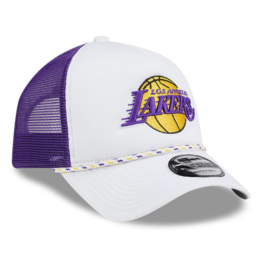 New Era - Los Angeles Lakers Court Sport Foam A-Frame 9FORTY Adjustable Trucker Hat - White/Purple