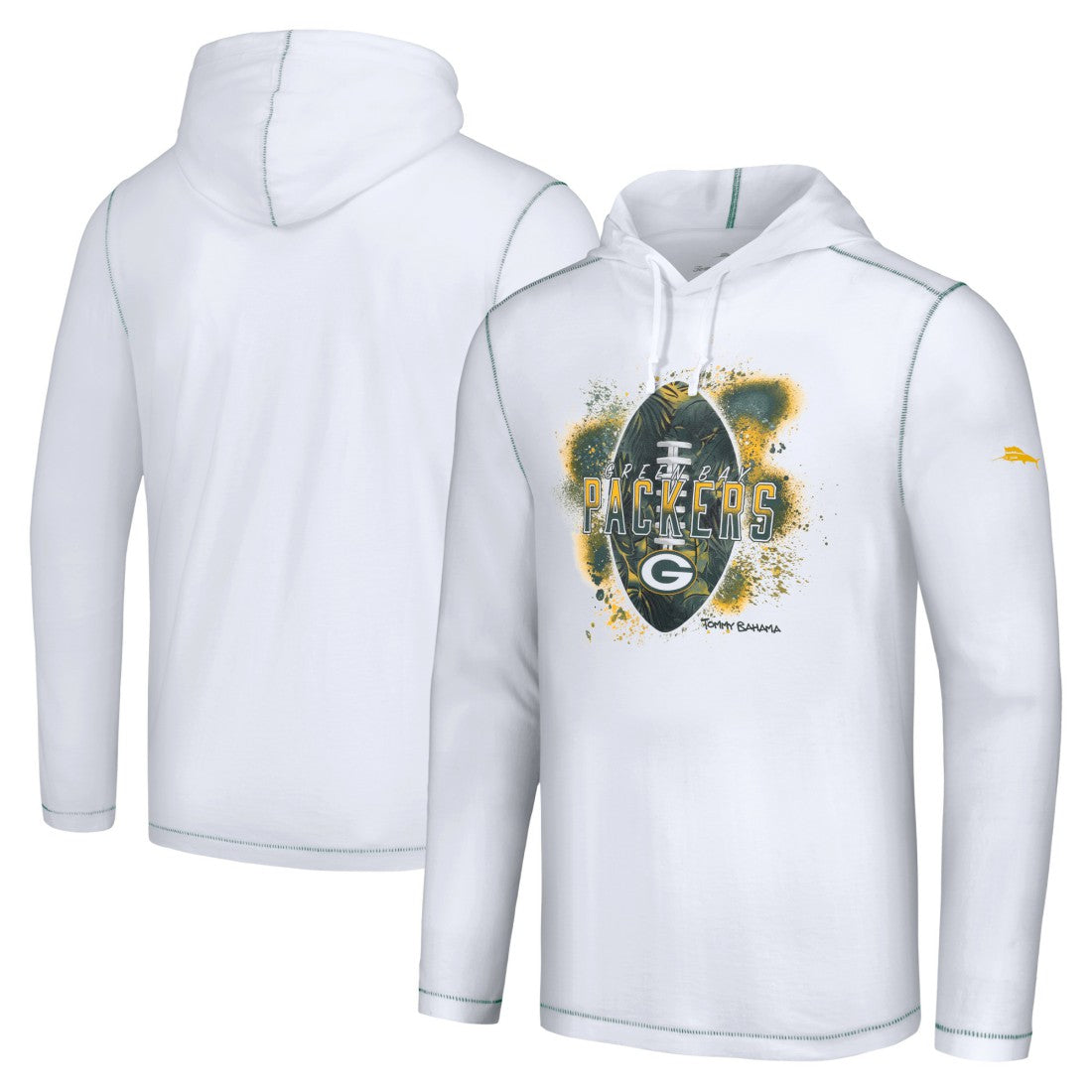 Green Bay Packers Graffiti Touchdown Pullover Hoodie White - Tommy Bahama