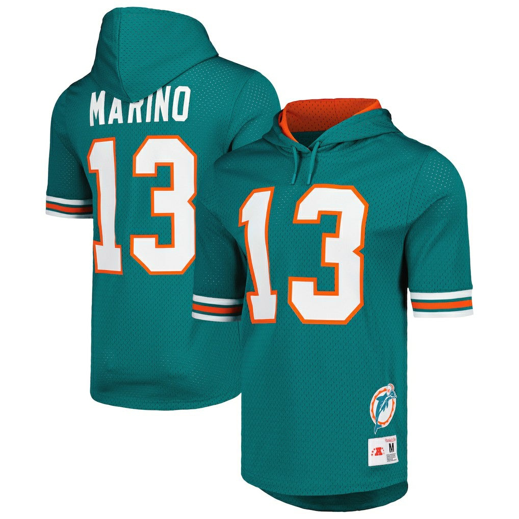 Dan Marino Miami Dolphins Retired Player Name & Number Mesh Hoodie T-Shirt Aqua - Mitchell & Ness
