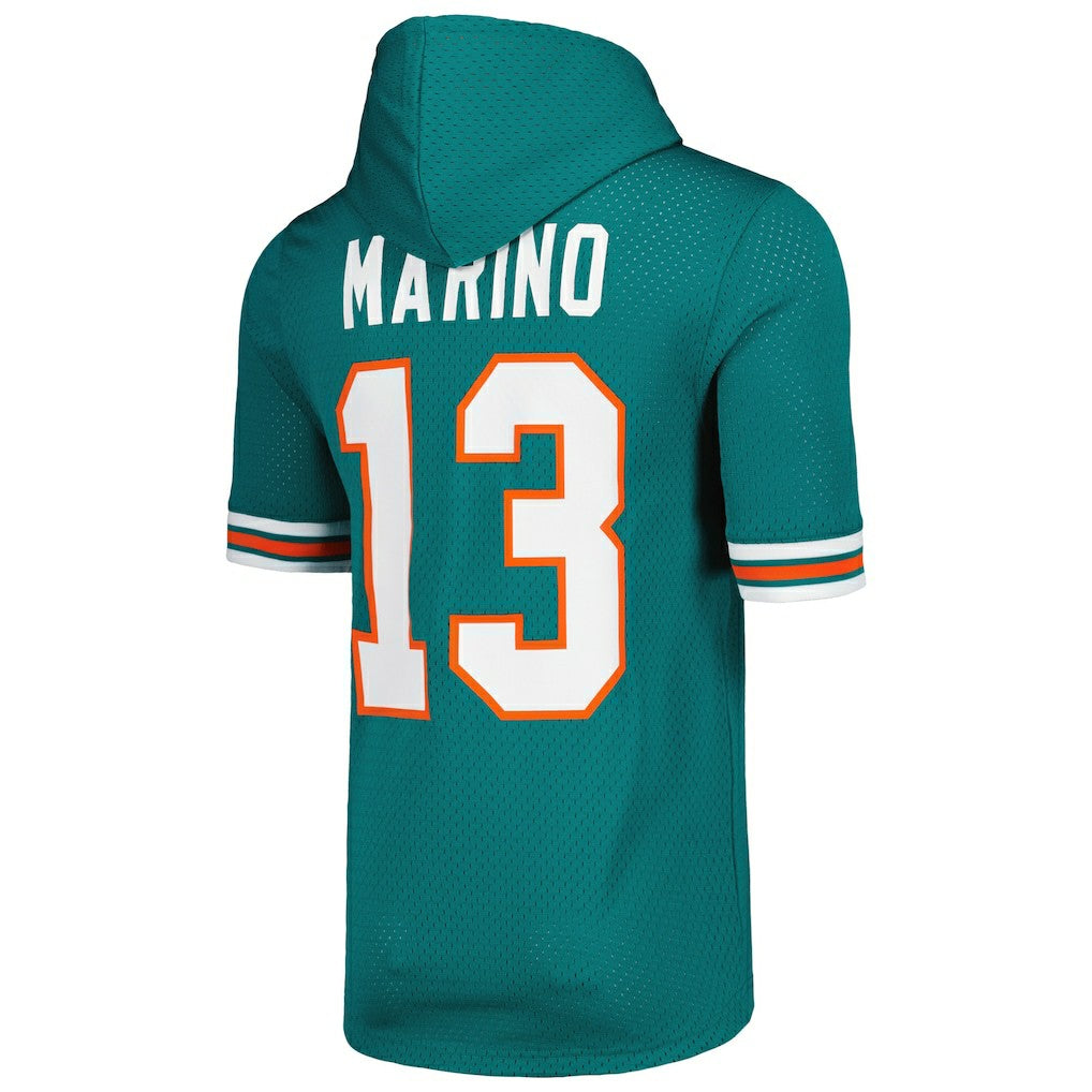 Dan Marino Miami Dolphins Retired Player Name & Number Mesh Hoodie T-Shirt Aqua - Mitchell & Ness
