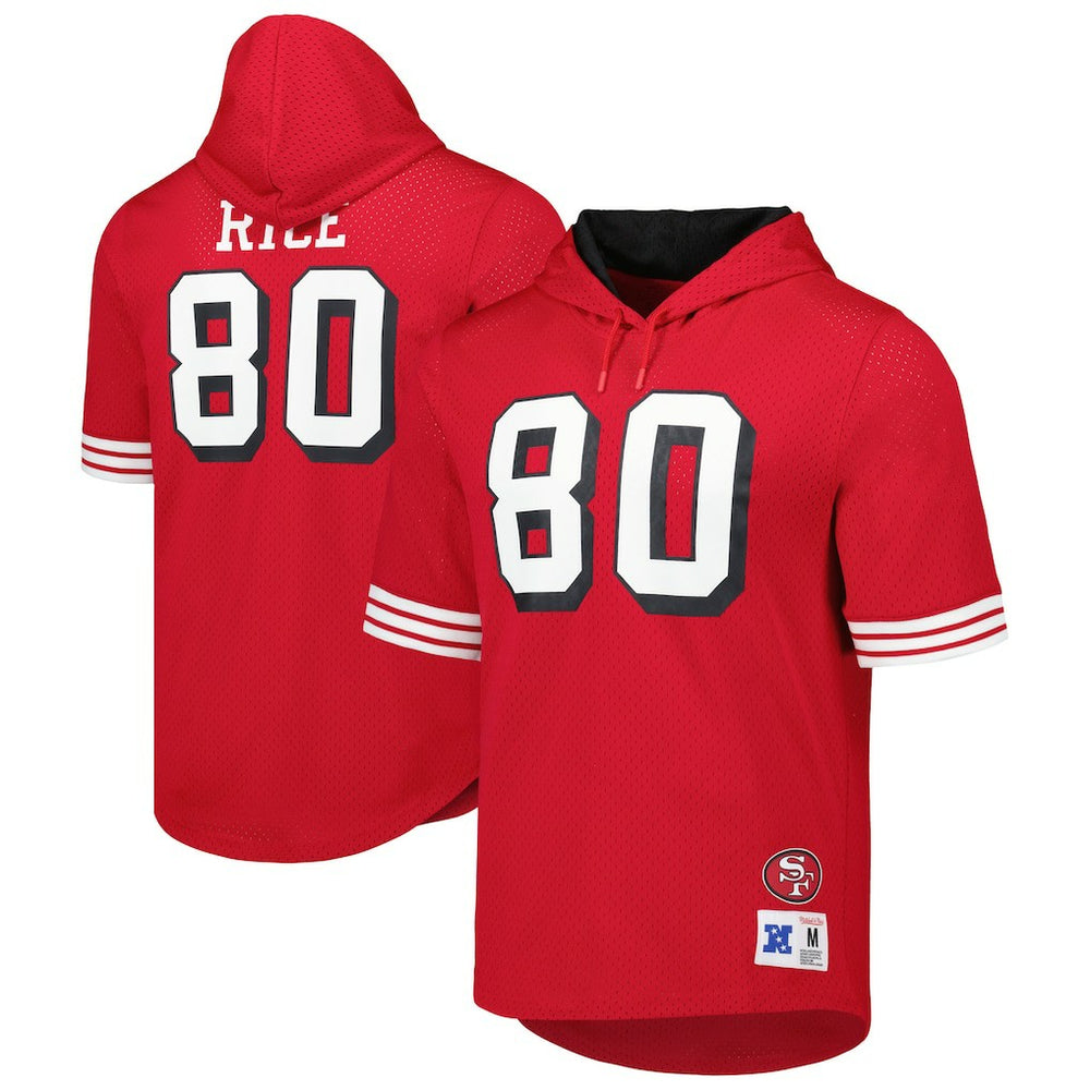 Jerry Rice San Francisco 49ers Retired Player Name & Number Mesh Hoodie T-Shirt Scarlet - Mitchell & Ness