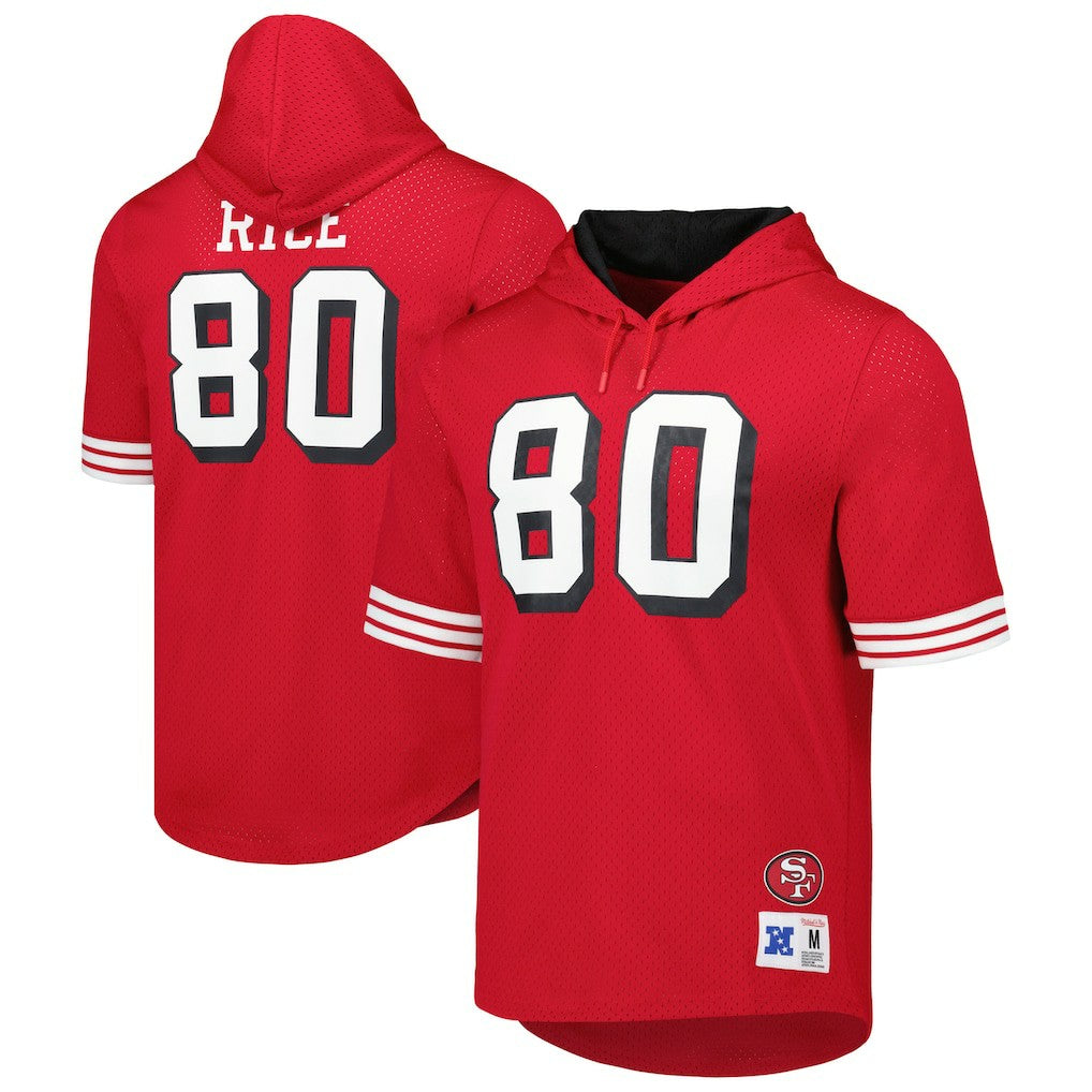 Jerry Rice San Francisco 49ers Retired Player Name & Number Mesh Hoodie T-Shirt Scarlet - Mitchell & Ness