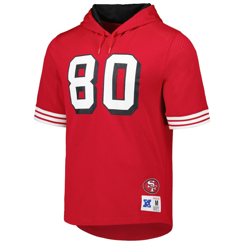Jerry Rice San Francisco 49ers Retired Player Name & Number Mesh Hoodie T-Shirt Scarlet - Mitchell & Ness
