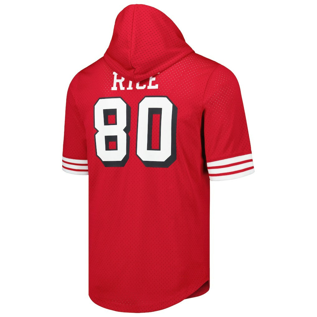 Jerry Rice San Francisco 49ers Retired Player Name & Number Mesh Hoodie T-Shirt Scarlet - Mitchell & Ness
