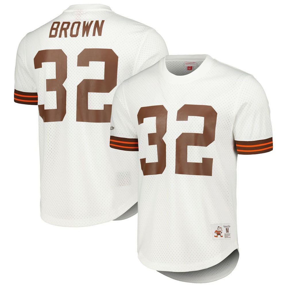 Jim Brown Cleveland Browns Retired Player Name & Number Mesh Top White - Mitchell & Ness