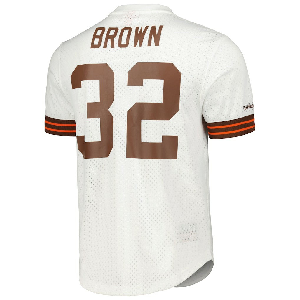 Jim Brown Cleveland Browns Retired Player Name & Number Mesh Top White - Mitchell & Ness