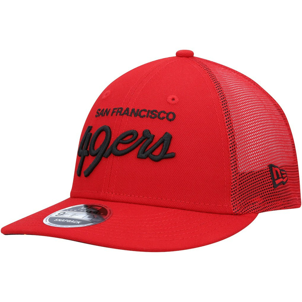 San Francisco 49ers New Era Black Excellence Collection Wordmark Trucker Low Profile 9FIFTY Snapback Hat Scarlet - NFL