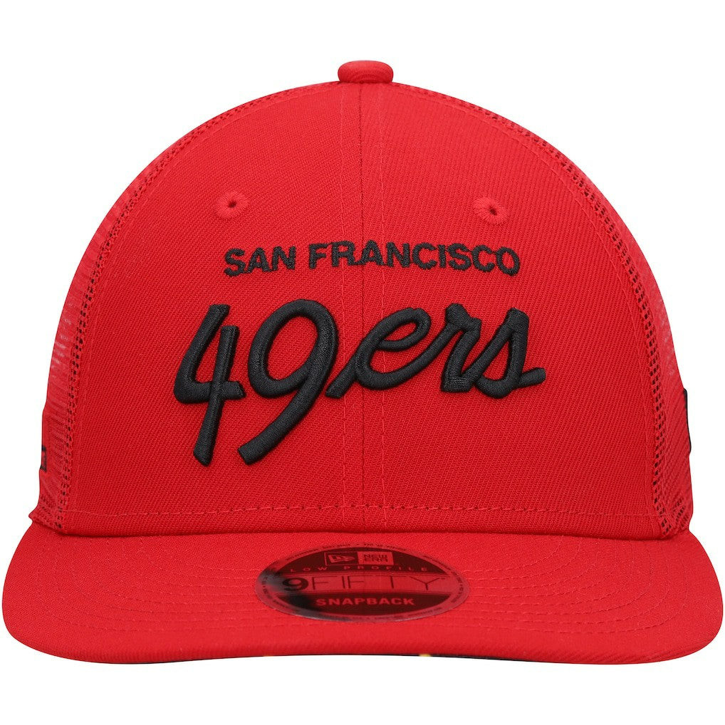 San Francisco 49ers New Era Black Excellence Collection Wordmark Trucker Low Profile 9FIFTY Snapback Hat Scarlet - NFL