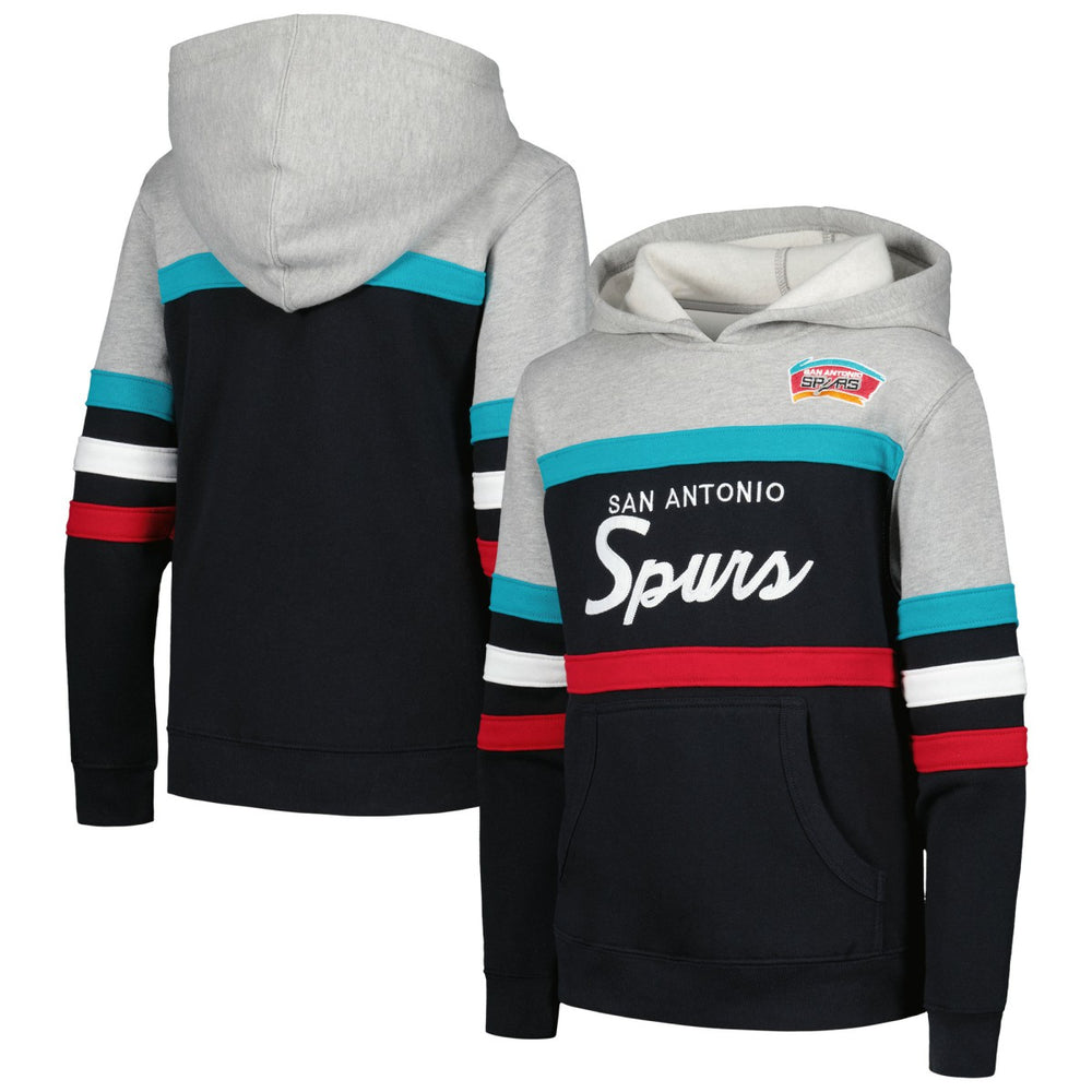 Mitchell & Ness - San Antonio Spurs Youth Hardwood Classics Head Coach Pullover Hoodie - Black/Heather Gray