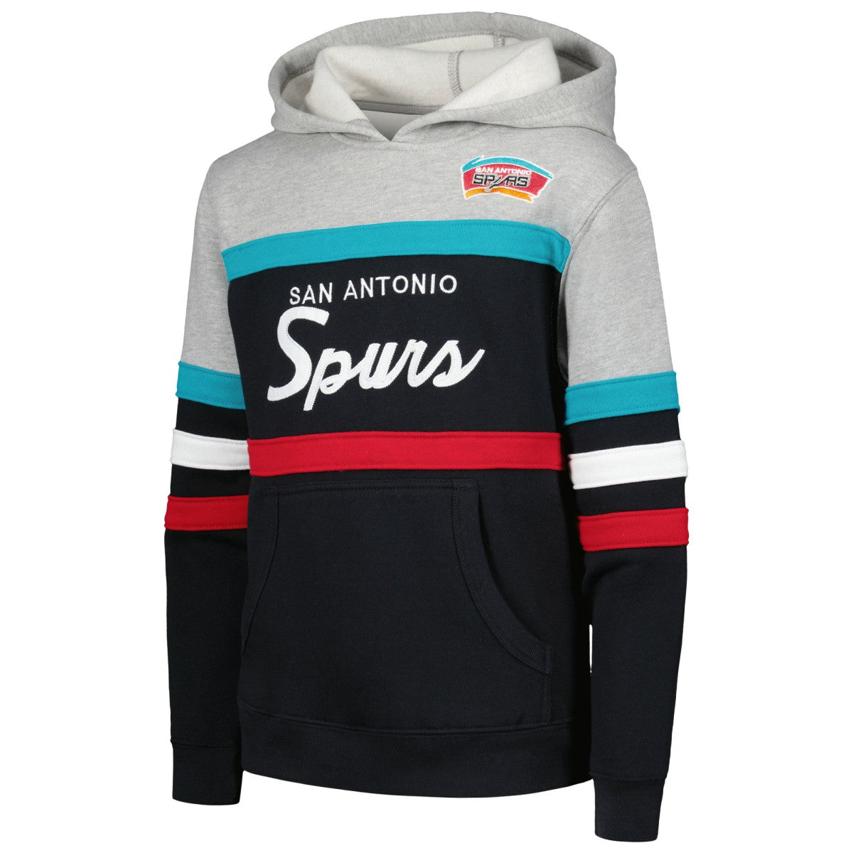 Mitchell & Ness - San Antonio Spurs Youth Hardwood Classics Head Coach Pullover Hoodie - Black/Heather Gray