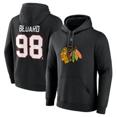 Connor Bedard Chicago Blackhawks Fanatics Authentic Stack Name & Number Tri-Blend Pullover Hoodie Black