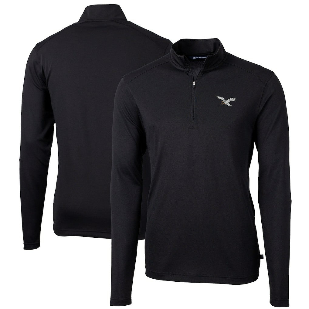 Philadelphia Eagles Cutter & Buck Virtue Eco Pique Recycled Quarter-Zip Pullover Black - NFL