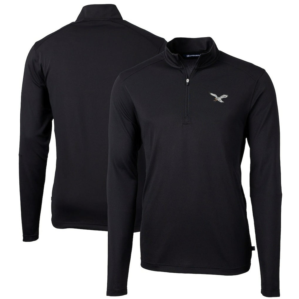 Philadelphia Eagles Cutter & Buck Virtue Eco Pique Recycled Quarter-Zip Pullover Black - NFL