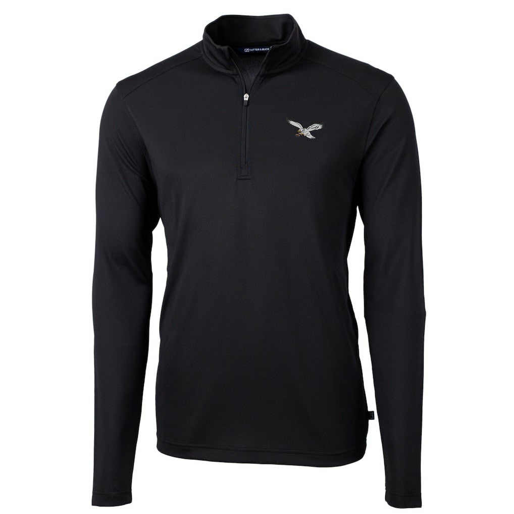 Philadelphia Eagles Cutter & Buck Virtue Eco Pique Recycled Quarter-Zip Pullover Black - NFL